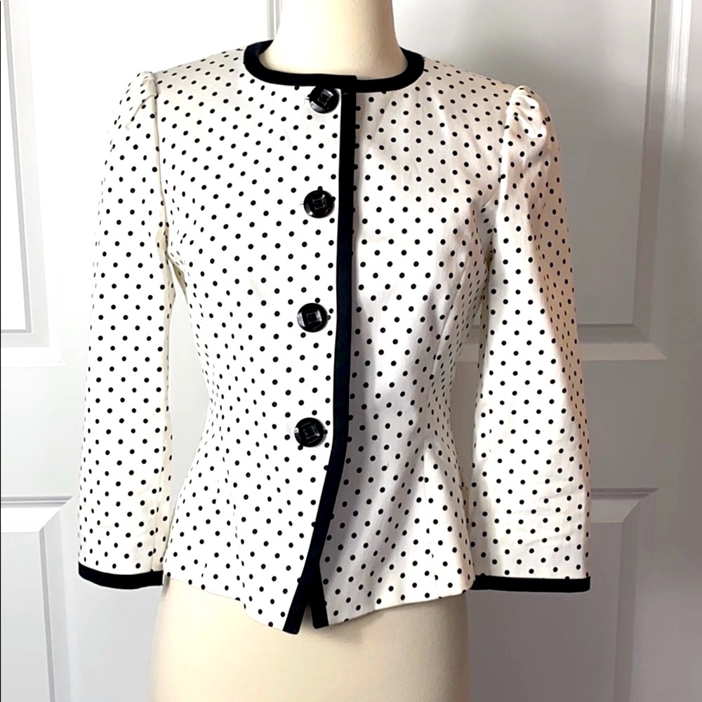 Tahiri Levine white and black polka dot blazer
